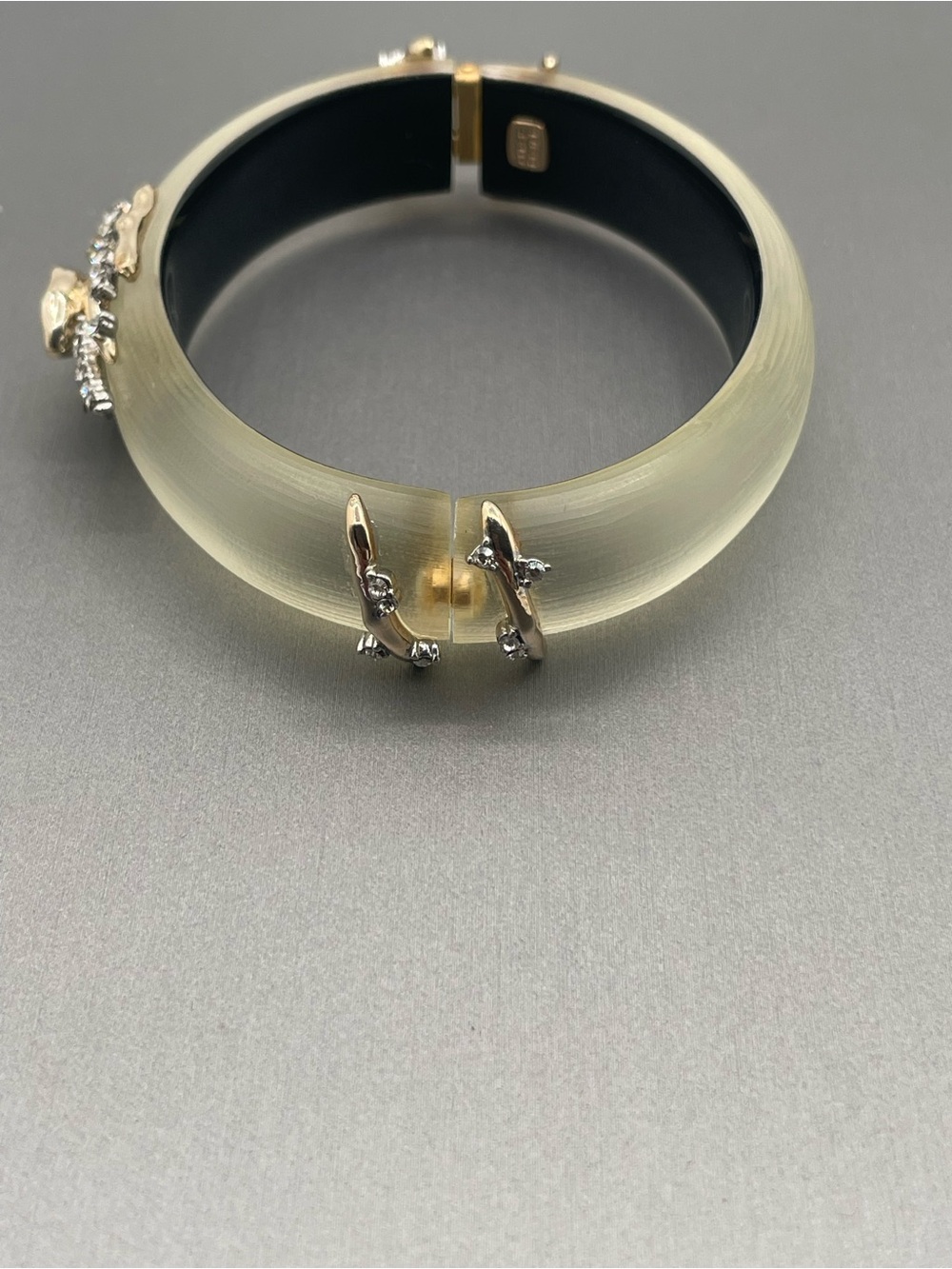 Alexis Bittar Translucent Lucite Hinge Bracelet w Crystal Studded Metal Accents - Picture 2 of 6